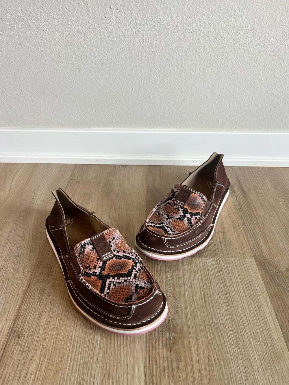 Ariat, Ladies Snake Print Coffee Bean Cruiser Shoe, Slip Ons, Brown, 11